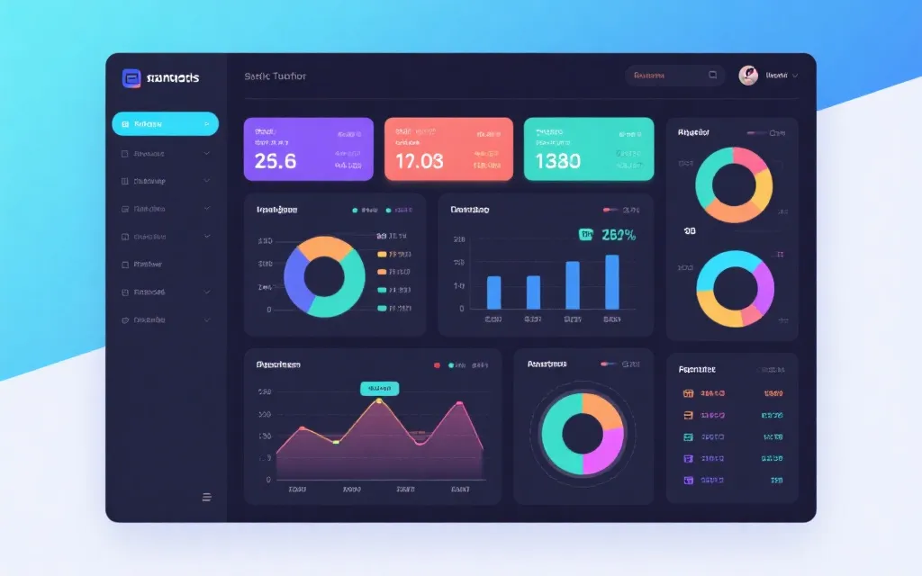 统计工具界面展示多样化图表与数据面板，风格现代